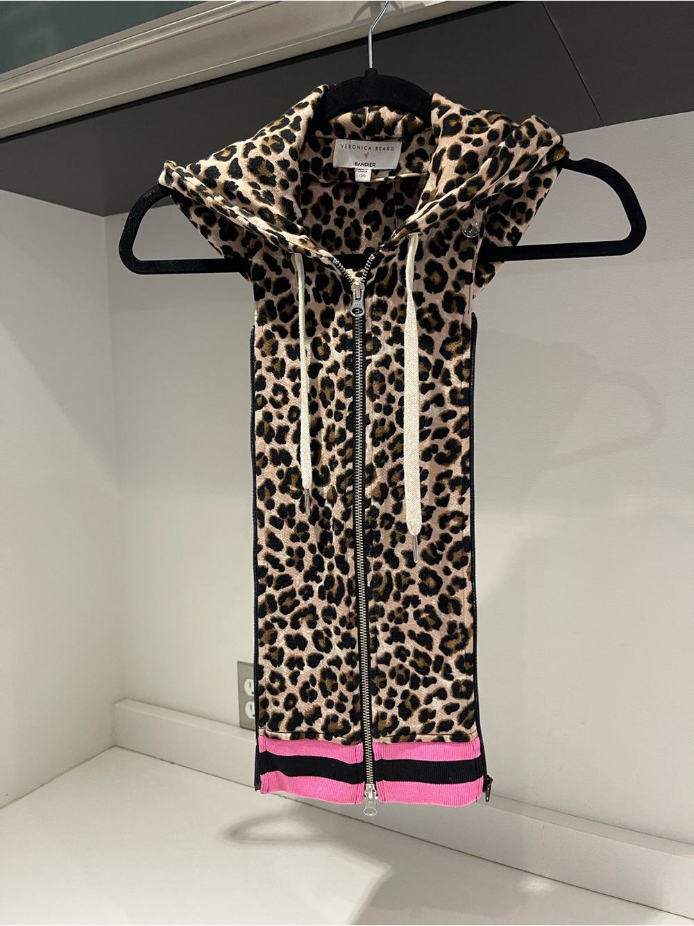 Veronica Beard Leopard Print Zip Hoodie with Pink Trim